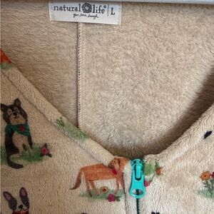 NATURAL LIFE Cream Fleece Zip-Up Sleep jump suit with Multicolor Dog Print